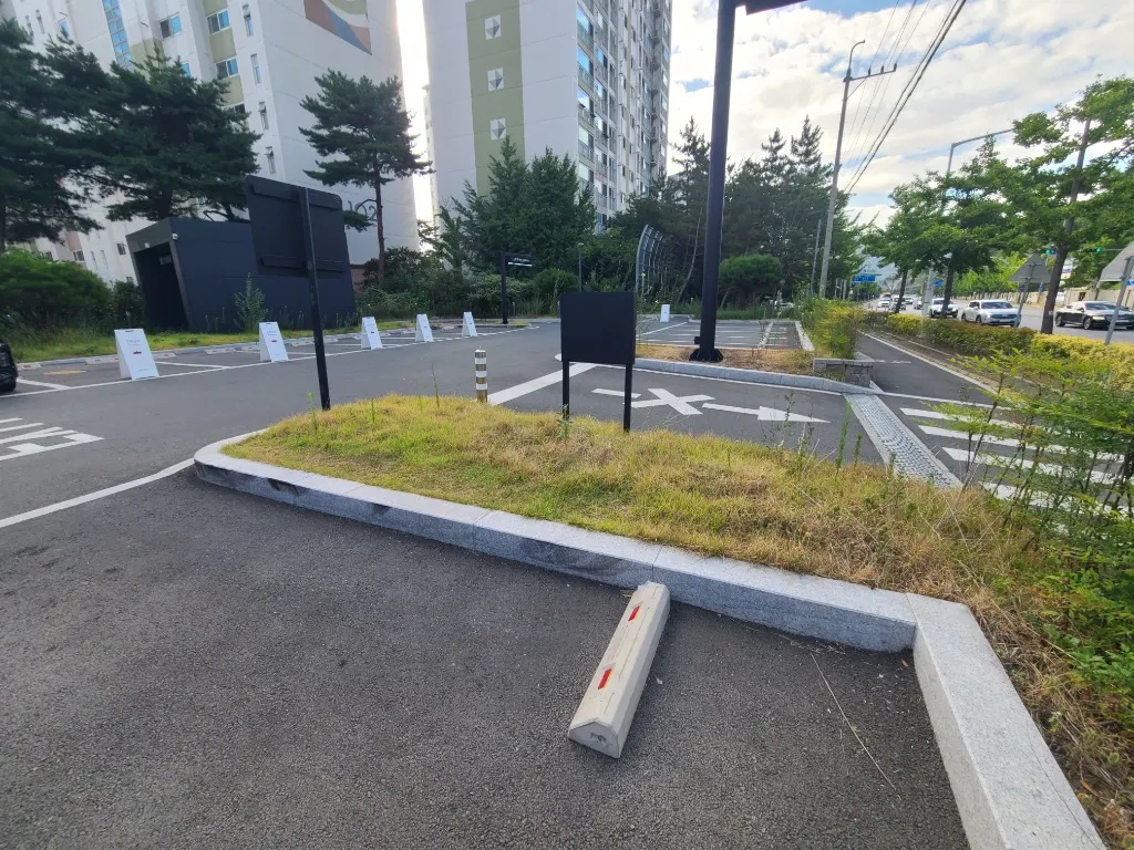 작업 전 사진 5 - 주차 구역 주변 화단에 풀이 자란 모습