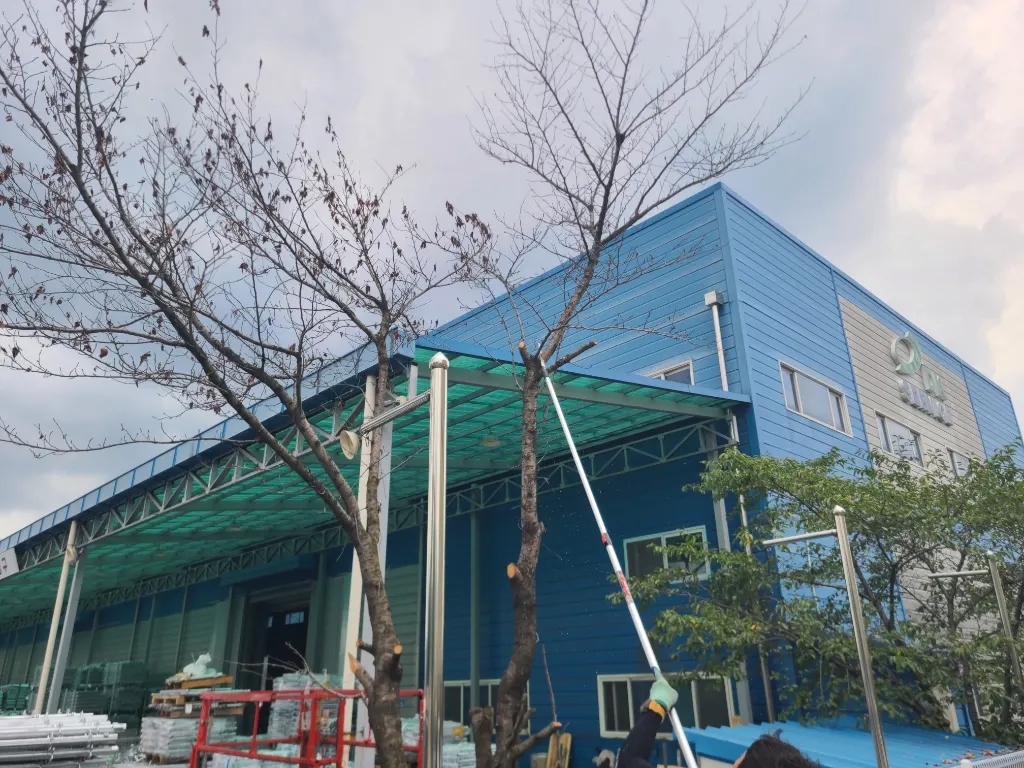 작업 중 사진 4 - 높은 가지를 장대로 자르는 중
